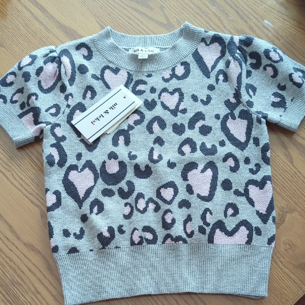 Girls  Gray and Pink Leopard Print Heart sweater